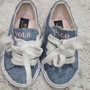 Polo by Ralph Lauren Kids Denim Lace-Up Sneakers with Pink Logo